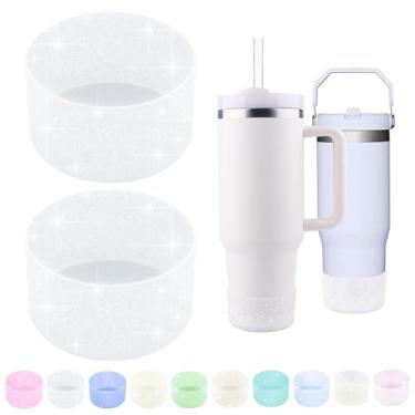 Imagem de WORBSS Capa de silicone brilhante para bota de silicone para acessórios Stanley Cup 590 ml 850 ml e Hydro Flask 350 ml e Hydro Flask 350-680 ml Protetor de garrafa de água de boca larga capa de manga inferior com cobertura de canudo As Gfit