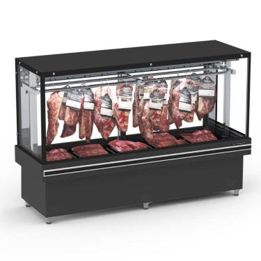 Imagem de Balcao Expositor Açougue Vanguard Top Gancheira Estatico Eavtg 2000E Preto Vidro Reto 220V - Refrimate