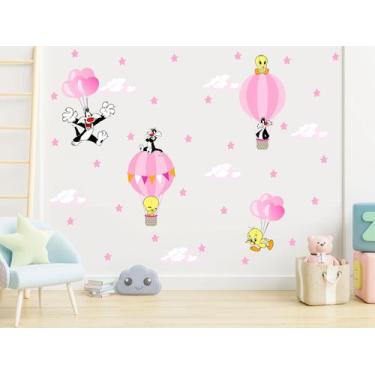 Imagem de adesivo de parede piu piu e frajola com balões e bexigas - adesivos ki