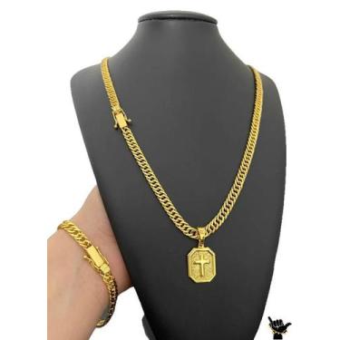 Imagem de Corrente Grumet 7mm + Pulseira + Pingente - Banhado a Ouro - ToJoia18k