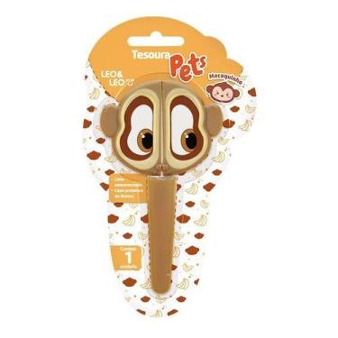Imagem de Tesoura Escolar Infantil Pets Com Capa Protetora Macaquinho - Leonora/