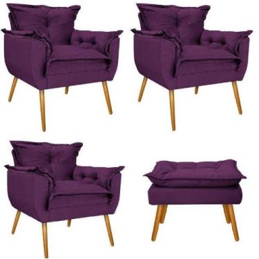 Imagem de Kit 03 Poltronas e Puff Opala Pés Palito Quarto Sala de Estar Consultó