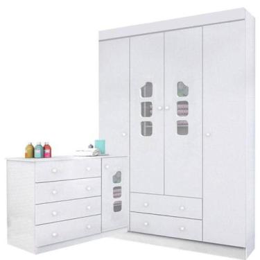 Imagem de Cômoda E Guarda Roupa Infantil Lívia Branco Brilho - Phoenix - PHOENIX