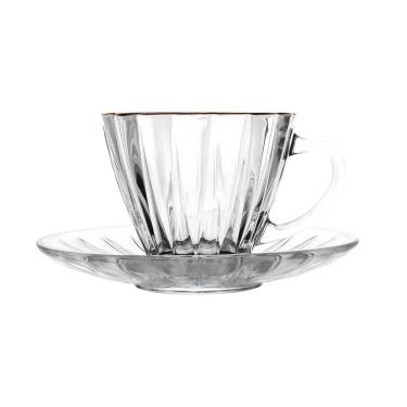 Imagem de Conjunto 2 Xícaras para Chá de Cristal com Fio de Ouro e Pires Radial 180ml 220368 - Lyor