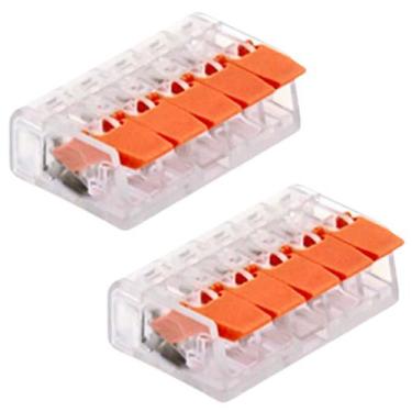 Imagem de Kit 2 Conector Emenda Derivação Alavanca 5 Vias para Fios Cabos Elétri
