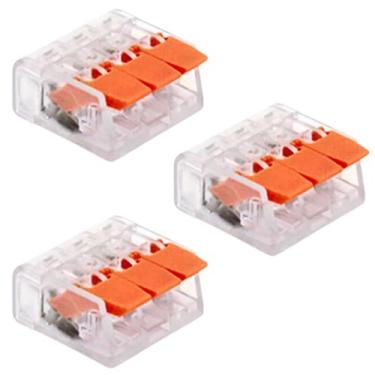Imagem de Kit 3 Conector Emenda Derivação Alavanca 3 Vias para Fios Cabos Elétri