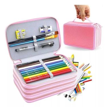 Imagem de Estojo Escolar Grande C/ 4 Compartimentos Divisorias Estojo Para Lápis De Cor Canetas Apontador rosa