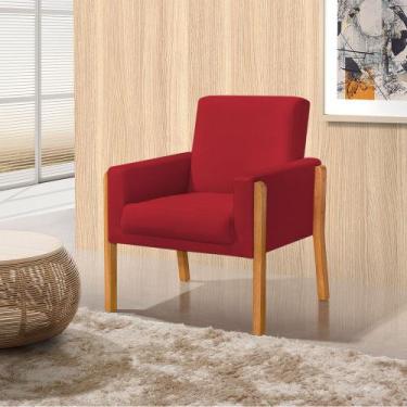Imagem de Poltrona Sala de Espera Pés em Madeira Santorini Veludo Vermelho - VIL
