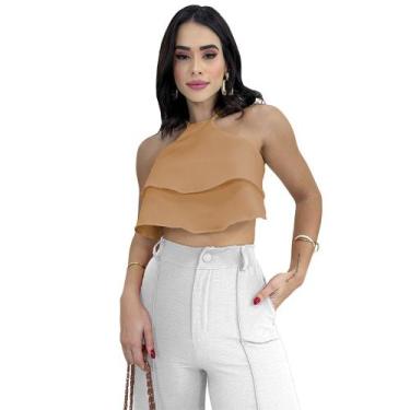Imagem de Cropped Top Babado Soltinho Frente Unica Moda Feminina Verão - Swiss B