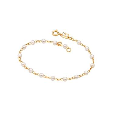 Imagem de Pulseira Feminina Banhado a Ouro 18k Rommanel Joias Pérolas 19 Cm