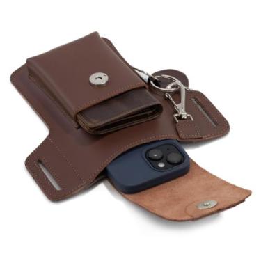 Imagem de Pochete Bolsa Porta Celular Masculino em Couro para Documentos eAcessó
