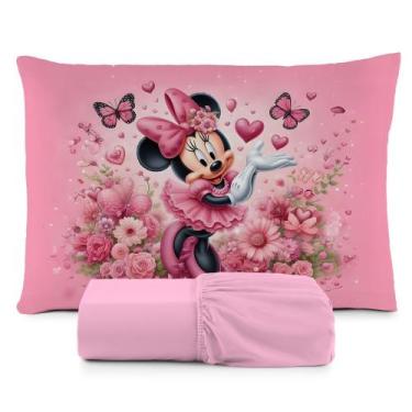 Imagem de Lençol solteiro 2 pçs fronha estampada - Amora enxovais, minnie rosa