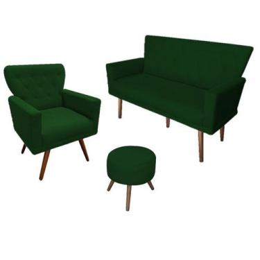 Imagem de Kit Namoradeira + 1 Poltrona Decorativa Aurora + Puff Redondo Suede Ve