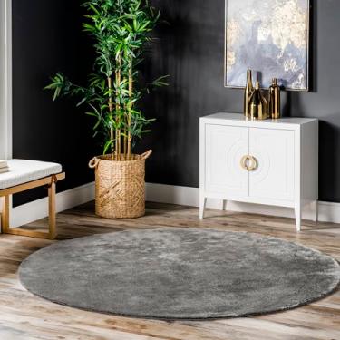 Imagem de nuLOOM Tapete Loni sólido lavável à máquina Shag, 4' redondo, cinza