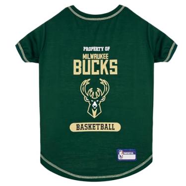 Imagem de Pets First Camiseta fofa de cachorro, PP - Camiseta NBA Milwaukee Bucks para cães e gatos com logotipo do time de basquete. Uma roupa de animal de estimação confortável e moderna, mas durável, camisa