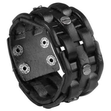 Imagem de Zysta Cool Punk Rocker Pulseira Masculina Gótica Motociclista Trançada Pulseira de Couro Genuíno 21,6 cm - 23 cm Ajustável Preto/Marrom, 9 inches, Couro