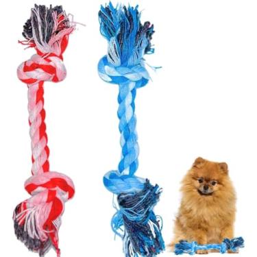 Imagem de Corda Para Cachorro Pet Brinquedo Mordedor Para Filhotes E Porte Pequeno Resistente Interativo Tamanho P Cores Sortidas Cabo De Guerra Com Puxador Trançada Com Dois Nós Resistente Para Cães