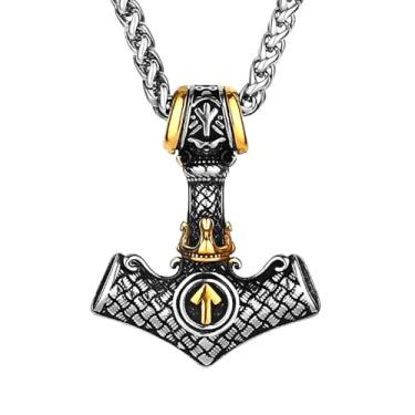 Imagem de LOBON Colar Nordic Viking Thor Hammer Mjolnir Pingente de Mitologia Nórdica para Homens Amuleto Joias de Aço Inoxidável Presente, Aço inoxidável, Sem Pedra Preciosa