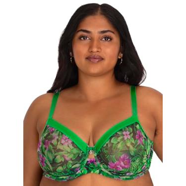 Imagem de Curvy Couture Malha transparente feminina, cobertura total sem forro, suporte sexy plus size, Lush Tropics, 46G