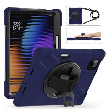 Imagem de GooodiDEAR Capa para Xiaomi Mi Pad 7/7 Pro, capa à prova de choque com suporte giratório 360, alça de mão/ombro, suporte para lápis, capa protetora para homens, mulheres, crianças - azul marinho
