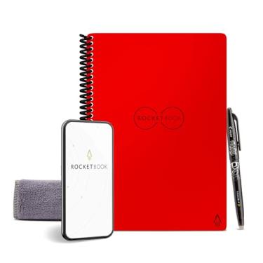 Imagem de Caderno inteligente reutilizável Rocketbook – Caderno ecológico forrado com 1 caneta Pilot Frixion e 1 pano de microfibra incluído – Capa vermelha atômica, tamanho executivo (15 x 20 cm)