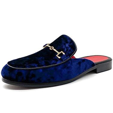 Imagem de youxiaoyou Pantufas masculinas de camurça, mocassins de veludo, frente única, sandálias tamanho 7-13, Azul, 38
