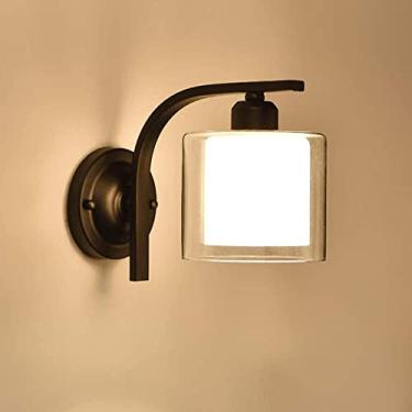 Imagem de Luminária de parede simples retrô LED para quarto, luminária de parede de vidro, suporte de ferro preto, luzes de parede com base E27, iluminação de parede interna