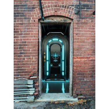 Imagem de WOOHOOROO Retire e cole o adesivo de porta Sense of Future Technology metálico em forma de arco capa de porta para quarto/geladeira 70,3 cm L x 78,7 cm C, conjunto de 2 folhas