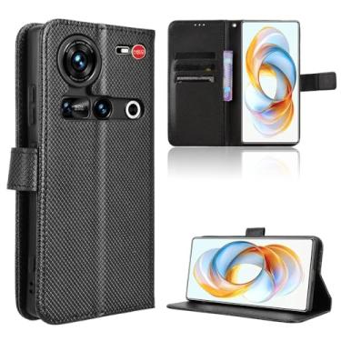 Imagem de Elubugod Capa de couro compatível com ZTE Nubia Z70 Ultra, capa flip de couro PU compatível com ZTE Nubia Z70 Ultra 5G NX733J NX736J Capa preta
