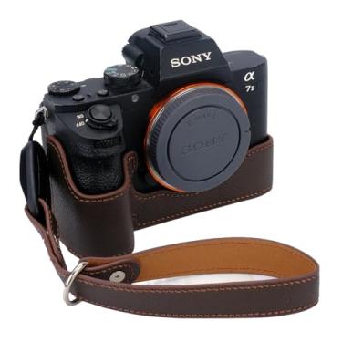 Imagem de Bowan Capa para câmera Sony a7 III ILCE7M3/B, capa de couro genuíno feita à mão para meia câmera para A7 Mark III, A7R III, A9 A7 II, versão de abertura inferior da câmera A7R II + alça de mão