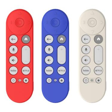 Imagem de [Pacote com 3] Capa de silicone para controle remoto AGENTNANO para Google TV Streamer 4K, capa protetora para controle remoto Google TV Streamer 4K com cordão (vermelho + azul + damasco)