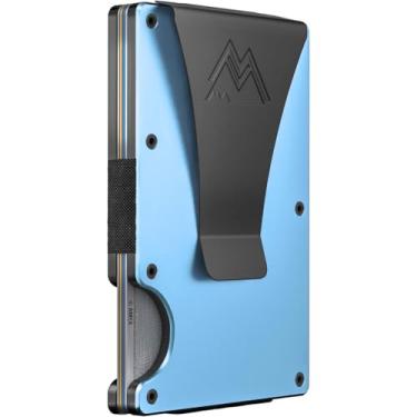 Imagem de Carteira masculina minimalista Mountain Voyage, fina, resistente a arranhões, porta-cartões de crédito e clipe para dinheiro, dinheiro e cartões facilmente removíveis, carteiras masculinas (azul