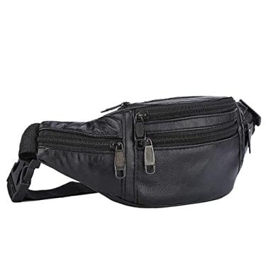 Imagem de Bolsa de cintura, pochete de couro, bolsa de cinto de dinheiro masculina e feminina, bolsa esportiva transversal ao ar livre para viagens, caminhadas, corrida, ciclismo, Preto,