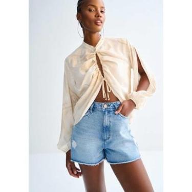 Imagem de Shorts Jeans Hot Pant Cintura Alta Claro Destroyed-Feminino