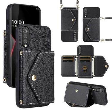 Imagem de Dibosom Capa carteira minimalista para LG Velvet 5G/LGVelvet Verizon G5 UW T-Mobile 2020 com alça de ombro, bolsa flip fina e fina, suporte para cartão de crédito para LM G900UM 4G Tmobile preta