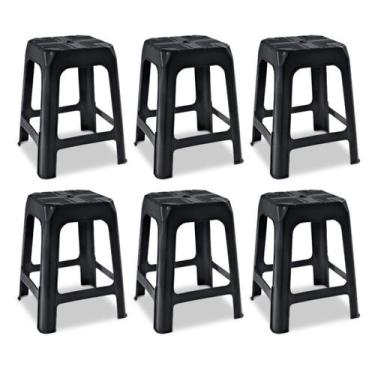 Imagem de Kit 6 Banquetas De Plástico Banco Banquinho Preto Arqplast