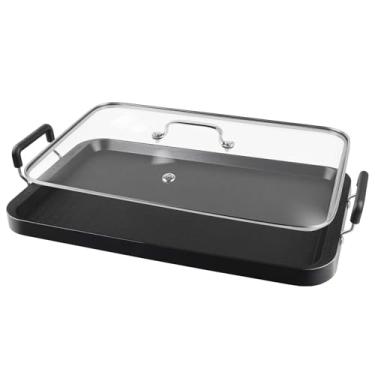 Imagem de Vayepro Frigideira de 2 queimadores com tampa de vidro, chapa plana para fogão de vidro, chapa de panqueca de alumínio, chapa antiaderente para churrasqueira a gás, chapa de acampamento com queimador