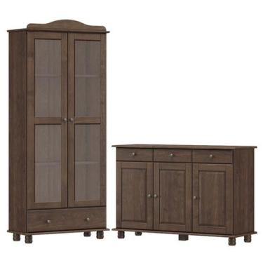 Imagem de Armario Cristaleira e Balcao 3 Portas Madeira Maciça Cafe Milani Store