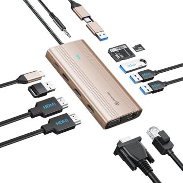 Imagem de PHIXERO Estação de ancoragem USB 12 em 1 monitor triplo para Mac M1/M2, dock Displaylink com 2 HDMI e 1 VGA, 3 USB 3.0 e 1 USB 2.0, porta SD/TF, Ethernet, áudio, compatível com Thunderbolt, Windows e