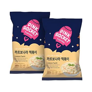 Imagem de Kit Topokki Bolinho de Arroz Coreano Instantâneo sabor Carbonara Pink Rocket Pouch 240gramas - 2 Pacotes