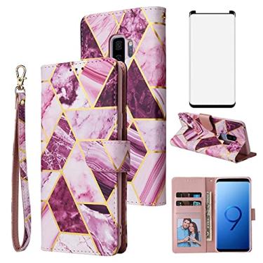 Imagem de Asuwish Capa tipo carteira compatível com Samsung Galaxy S9 e protetor de tela de vidro temperado, capa flip de couro, suporte para cartão, acessórios para celular Glaxay S 9 Edge 9S GS9 Roxo