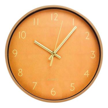 Imagem de Relógio De Parede Vintage Laranja Ponteiros Dourados 29,5 cm