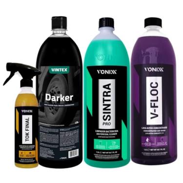 Imagem de Kit Limpeza Automotiva Vonixx, Shampoo V-Floc 1,5L + Sintra Pro 1,5L + Darker 1,5L + Tok Final 500ml, Limpador e Protetor