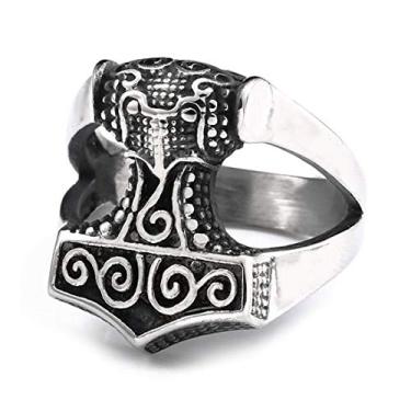 Imagem de BAVIPOWER Martelo de Thor Viking Mjolnir Poderosa Proteção Talismã Amuleto Vintage Anel de Aço Inoxidável, Metal, n