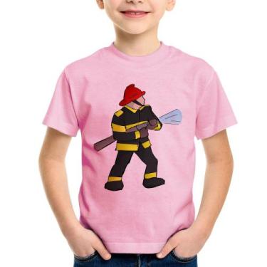 Imagem de Camiseta Infantil Bombeiro - Foca na Moda, Rosa bebê, 2