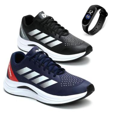 Imagem de Combo 2 Tênis Masculino Academia Esportivo Caminhada Corrida Leve Confortavel com Relógio Digital (Azul e Preto, BR, Adulto, Numérico, 43)