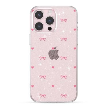 Imagem de ZTOFERA Capa para iPhone 15 Pro Max com glitter, linda gravata borboleta transparente e estética, capa protetora de telefone à prova de choque para mulheres e meninas, rosa fúcsia