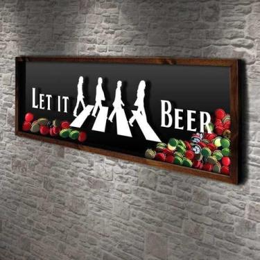 Imagem de Quadro Porta Tampinhas Let it beer - Quadro Novo, 90 x 35 cm, Marrom