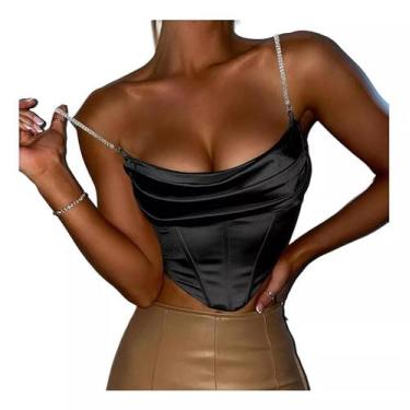 Imagem de G0319-Top Cropped Blusa Feminina Festa Palhetas Corset Strass Luxo - X