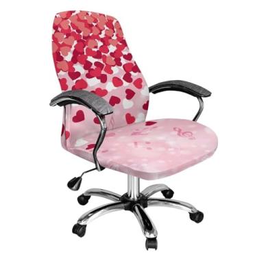Imagem de Fiqyvagox Capa para cadeira de escritório de computador confortável para dia dos namorados, capa elástica removível para cadeira de chefe, capa tudo-em-um, com encosto alto, vermelho, branco, notas